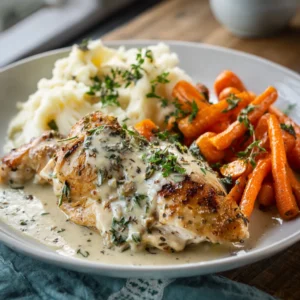 Creamy Herb Chicken with Mashed Potatoes & Glazed Carrots: A Complete Comfort Food Dinner