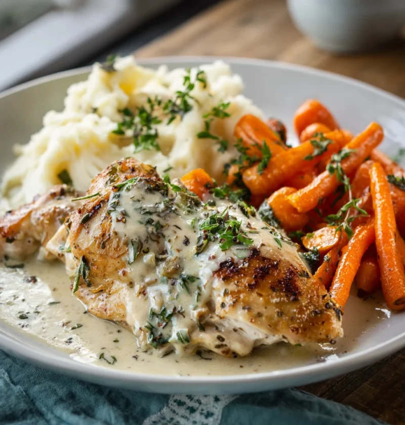 Creamy Herb Chicken Dinner Recipe Best Mashed Potatoes For Chicken Dinner Glazed Carrots And Chicken Recipes Easy Comfort ...