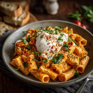 Creamy Red Pepper Pasta with Burrata and Herbs