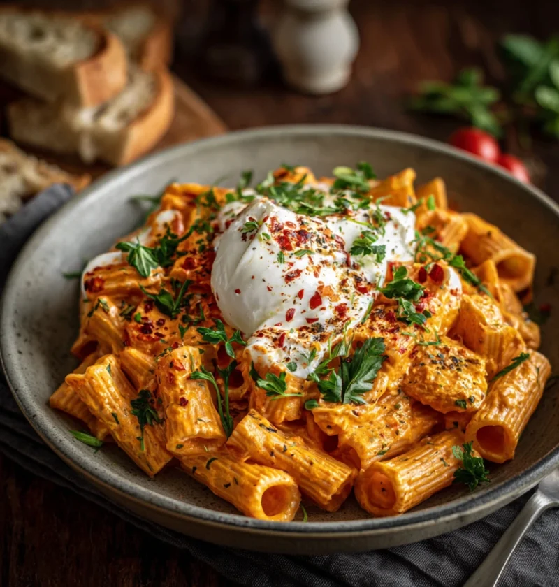 Creamy Red Pepper Pasta Recipe Burrata Cheese Pasta Ideas Best Herbs For Red Pepper Pasta Creamy Pasta With Burrata Toppin...