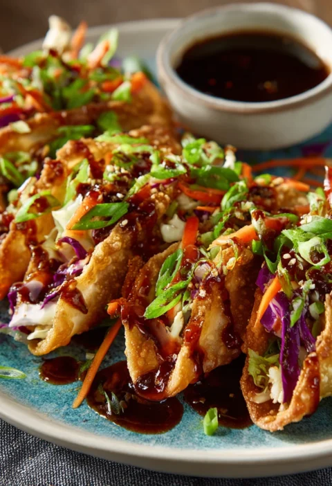 Crispy Chicken Wonton Tacos Teriyaki Glaze