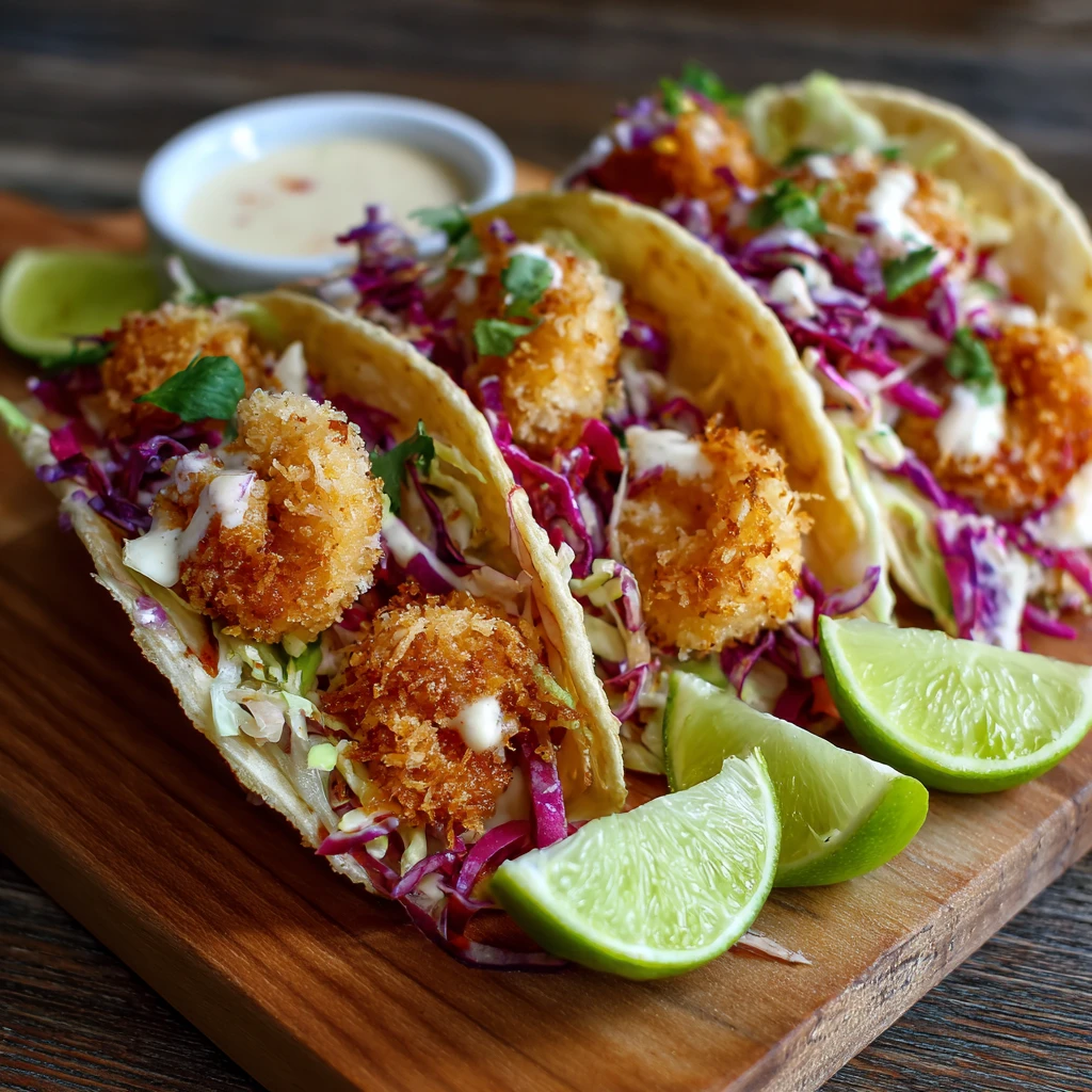 Crispy Coconut Shrimp Tacos with Spicy Lime Sauce