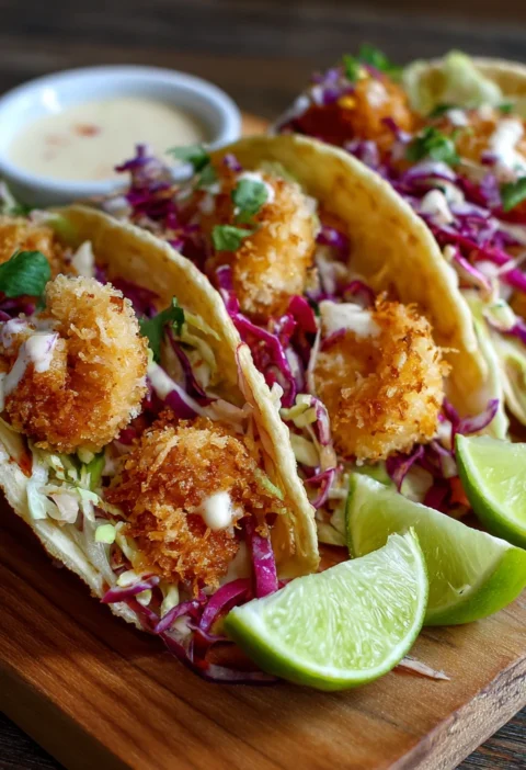 Crispy Coconut Shrimp Tacos Spicy Lime Sauce