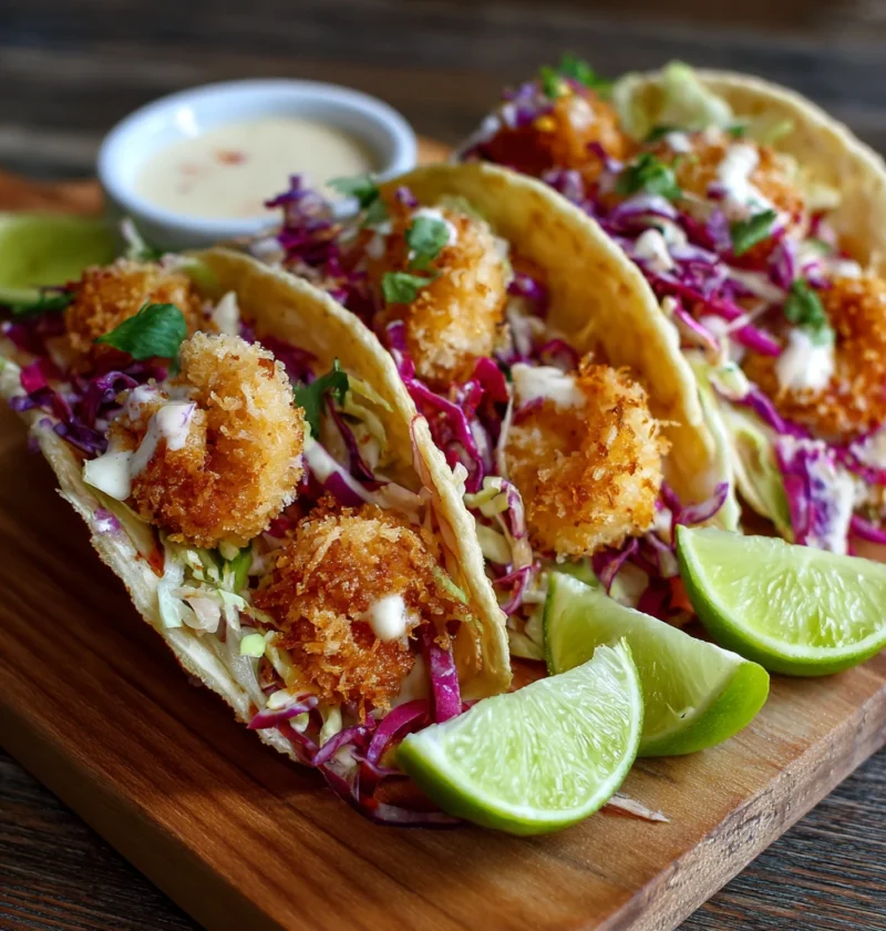 Crispy Coconut Shrimp Tacos Spicy Lime Sauce