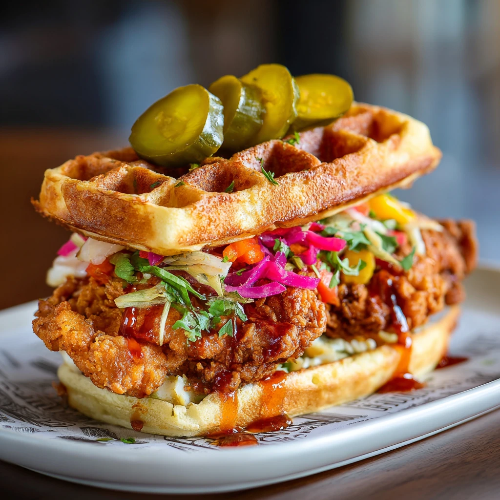 Crispy Fried Chicken Waffle Sandwich