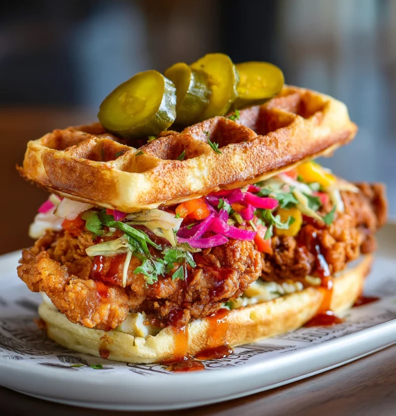 Crispy Fried Chicken Waffle Sandwich