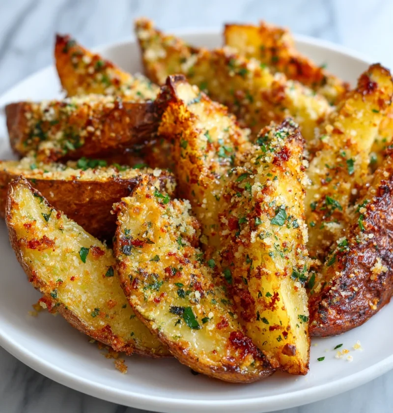 Crispy Garlic Parmesan Potato Wedges