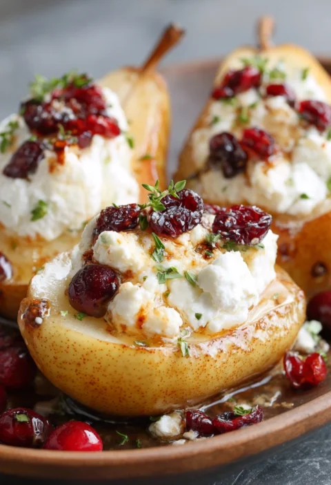 Baked Pears Goat Cheese Honey Cranberries