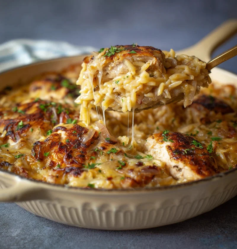 Easy French Onion Chicken Orzo Casserole Recipe Best Cheese For French Onion Chicken Orzo Homemade French Onion Chicken Or...