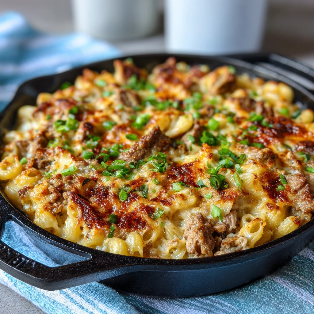 Easy High-Protein Creamy Philly Cheesesteak Mac and Cheese Recipe