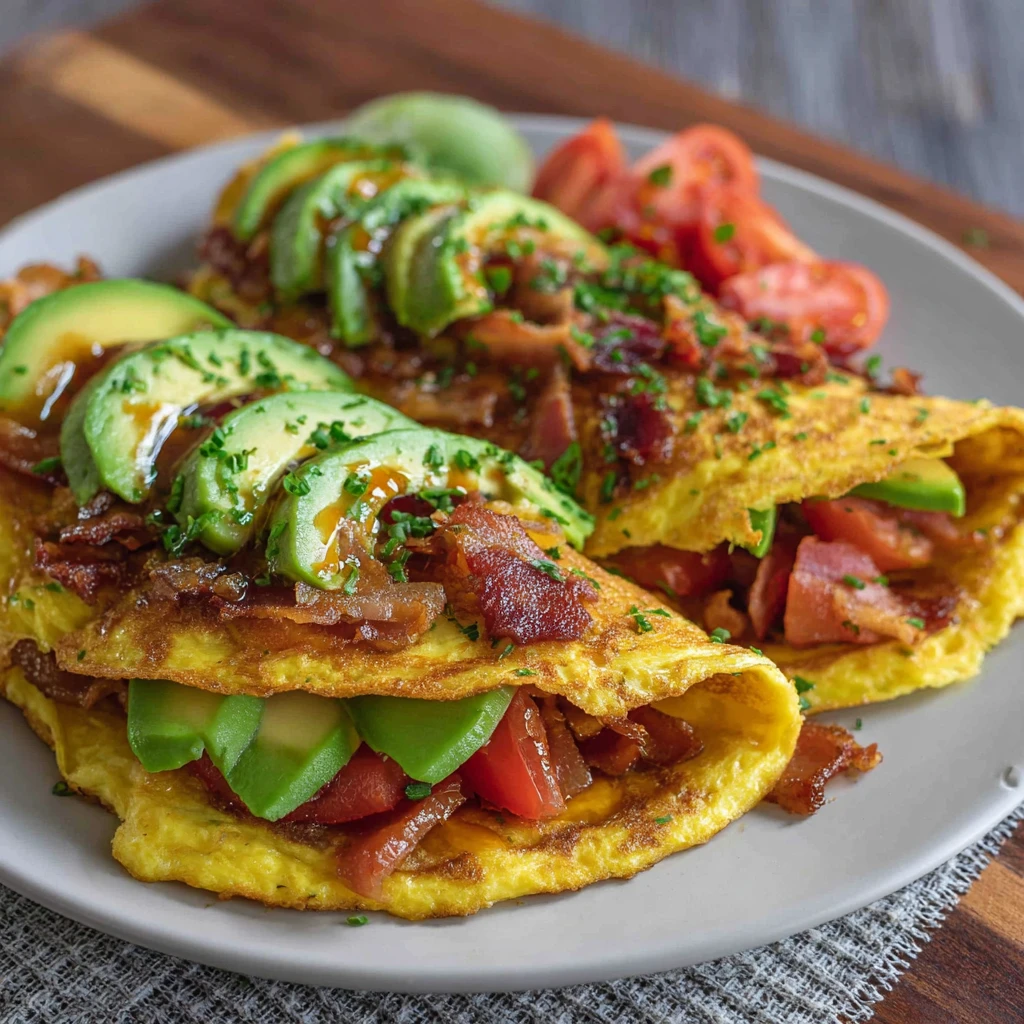 keto Avocado and Bacon Stuffed Omelette Breakfast