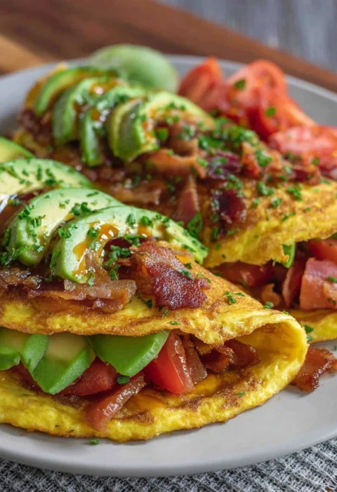 Keto Avocado Bacon Omelette Recipe Best Keto Breakfast With Avocado Low Carb Bacon Stuffed Omelette Healthy Keto Avocado O...