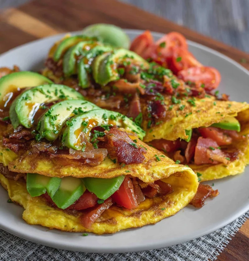 Keto Avocado Bacon Omelette Recipe Best Keto Breakfast With Avocado Low Carb Bacon Stuffed Omelette Healthy Keto Avocado O...
