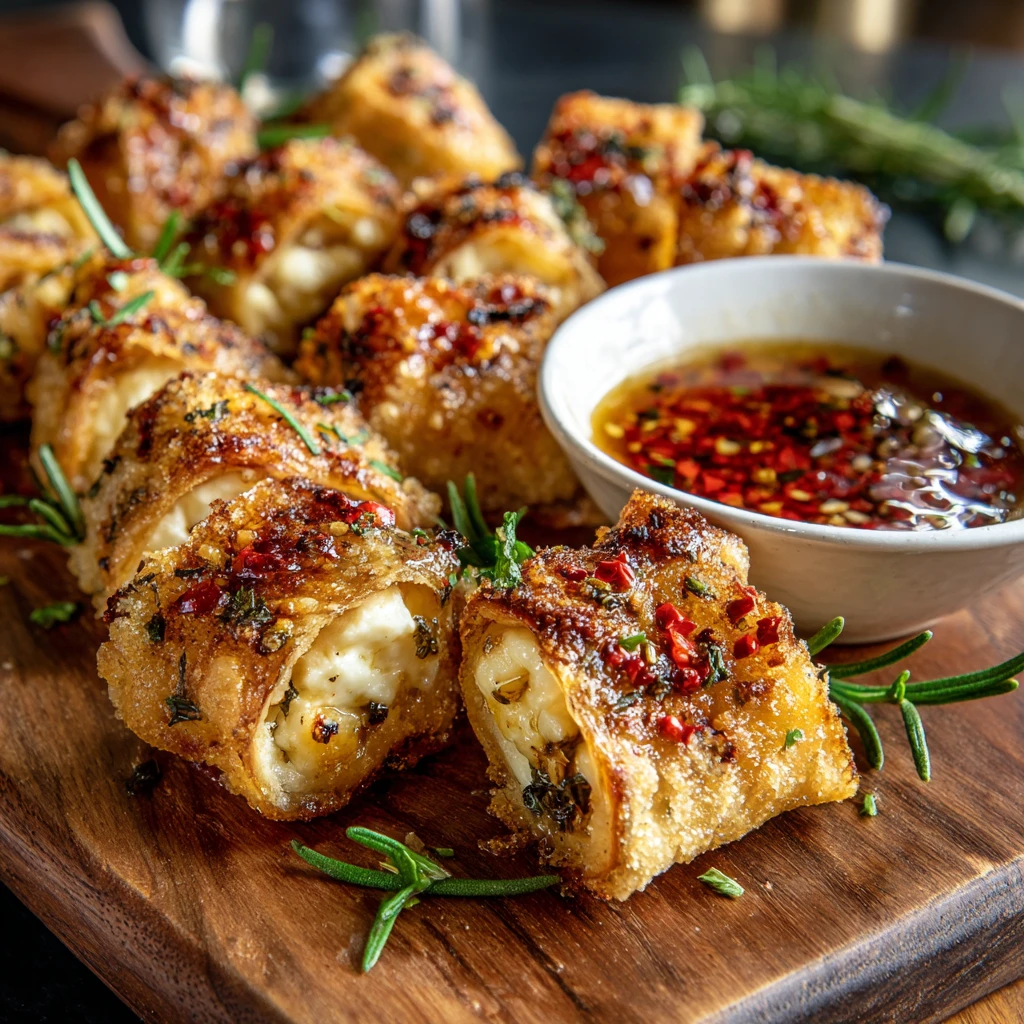 Oven Fried Feta Rolls with Chili Honey
