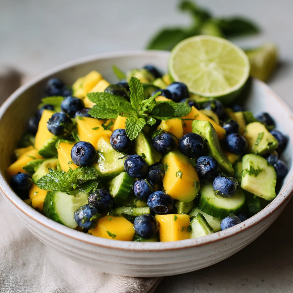 Refreshing Mango Cucumber Salad Featuring Blueberries and Creamy Avocado