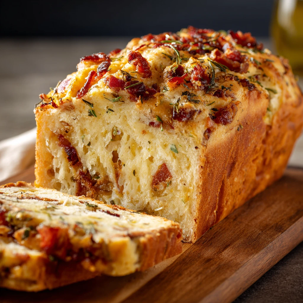Savory Bacon, Olive & Cheese Loaf Cake