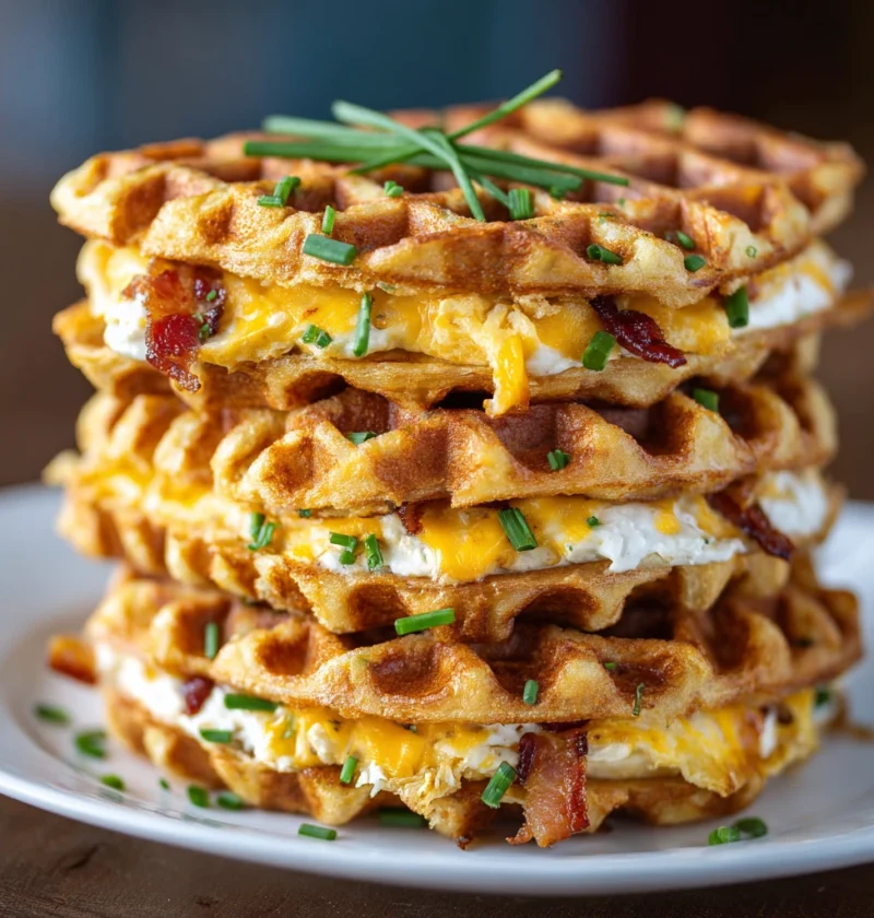 Savory Cheddar Chive Waffle Sandwiches