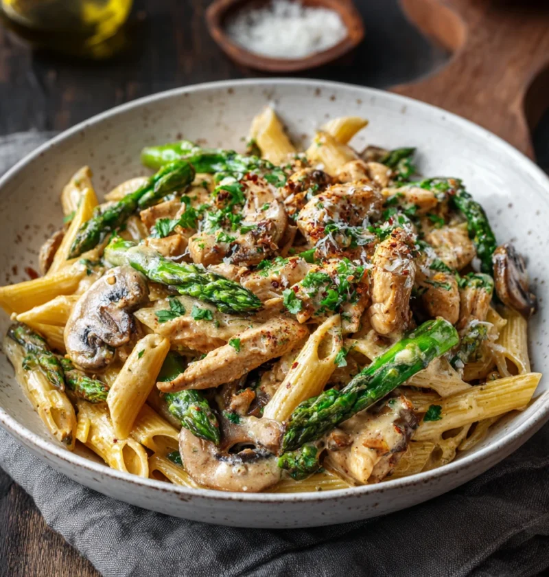 Savory Chicken Penne Creamy Mushroom Asparagus