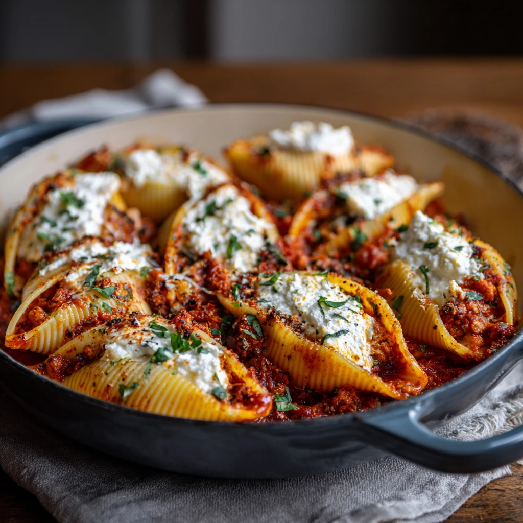 Spicy Unstuffed Shells with Whipped Ricotta