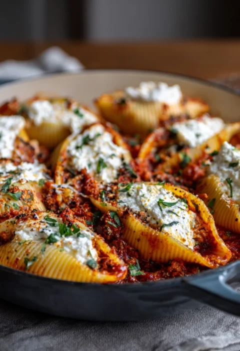 Spicy Unstuffed Shells Whipped Ricotta