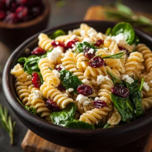 Spinach Pasta Salad with Feta and Cranberries