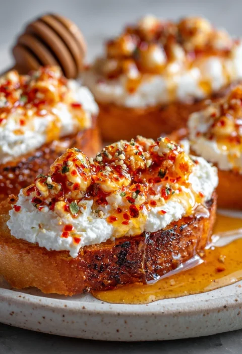 Sweet Spicy Whipped Feta Crostini Hot Honey Magic