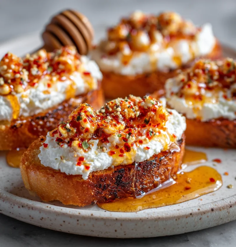 Sweet Spicy Whipped Feta Crostini Hot Honey Magic
