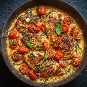 Tomato Pesto Chicken Skillet with Creamy Coconut Milk Sauce