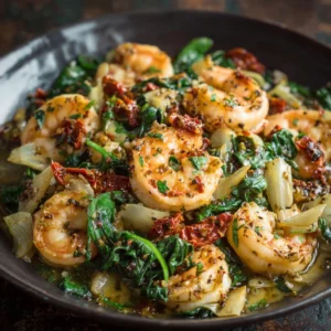 Tuscan Shrimp with Spinach, Artichokes, Sun-Dried Tomatoes