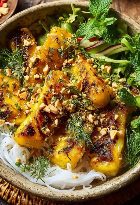 Vietnamese Turmeric Sole Vermicelli Recipe Easy Turmeric Fish Bowl Recipe Healthy Sole Vermicelli Noodle Bowl Vietnamese F...