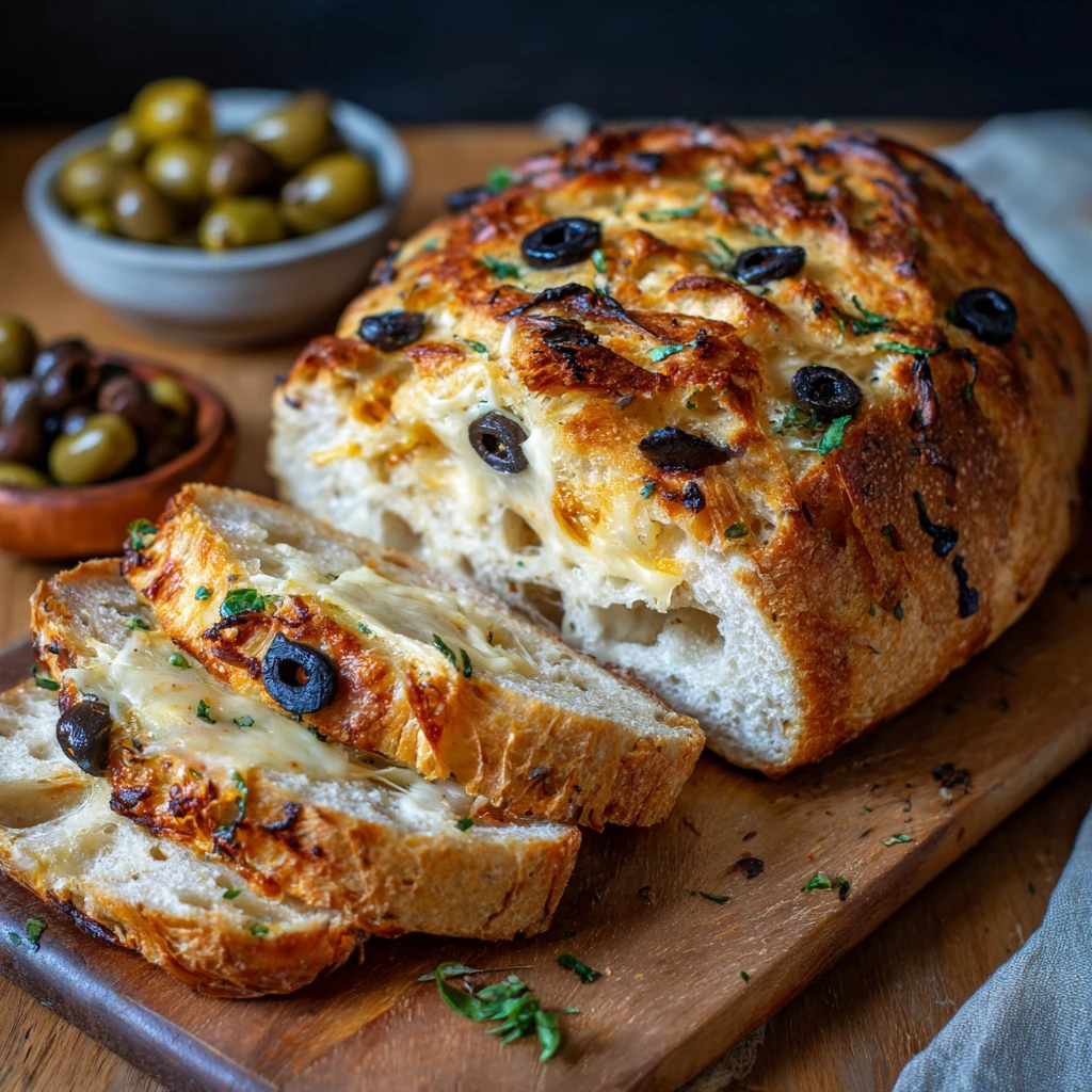 Cheesy Olive Bread : Quick & Easy
