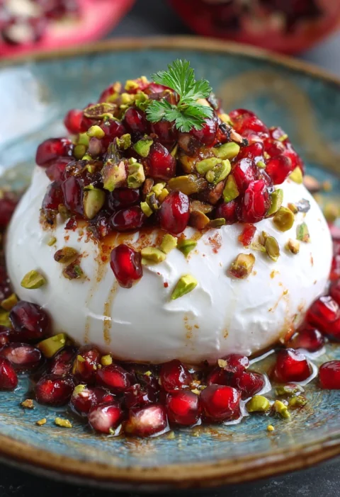 Festive Burrata Pomegranate Pistachio Elegant Holiday Appetizer