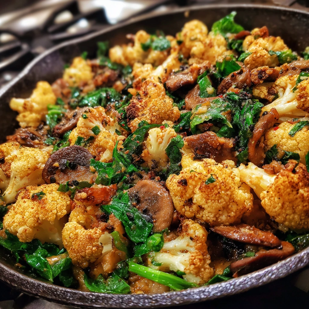 Garlic Cauliflower Mushroom Skillet : Quick & Delicious Dish