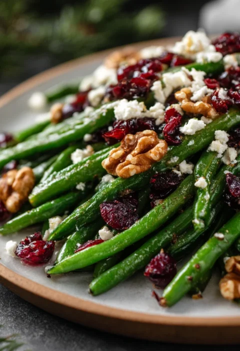Holiday Green Bean Salad Feta Cranberries Walnuts