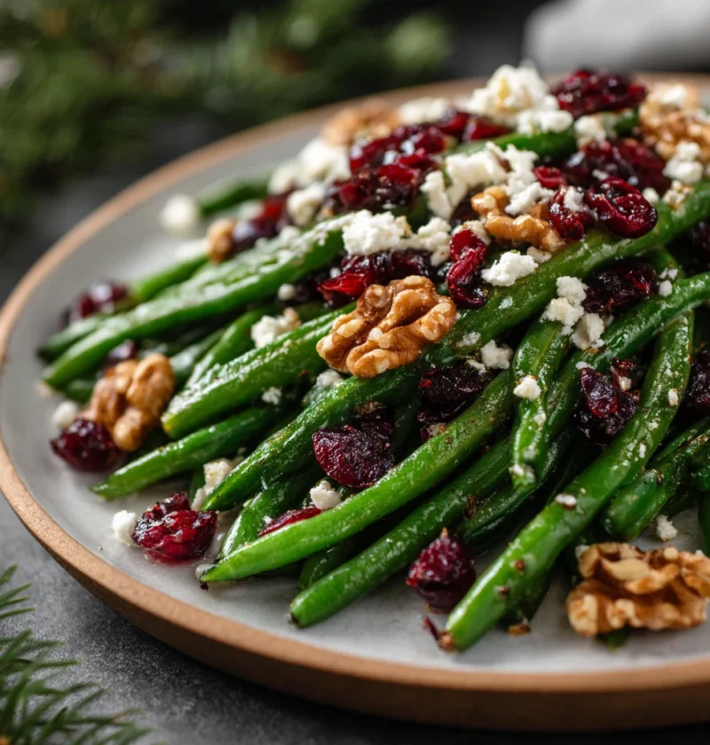 Holiday Green Bean Salad Feta Cranberries Walnuts
