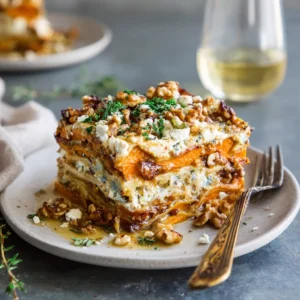 Layered Sweet Potato Lasagna: Indulgent Veggie Delight with Feta and Walnuts