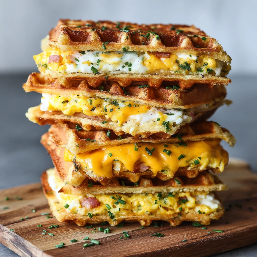 Savory Cheddar Chive Waffle Sandwiches
