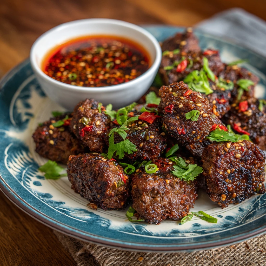 Spicy Korean Beef Bites with Gochujang Dipping Sauce