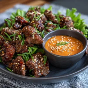 Spicy Korean Beef Bites with Gochujang Dipping Sauce