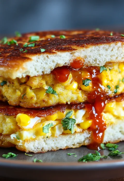 Sweet Corn Fritter Breakfast Sandwiches