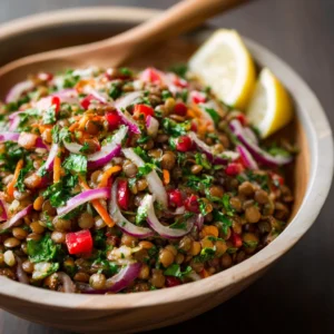 A high-protein vegan Lebanese Lentil Salad