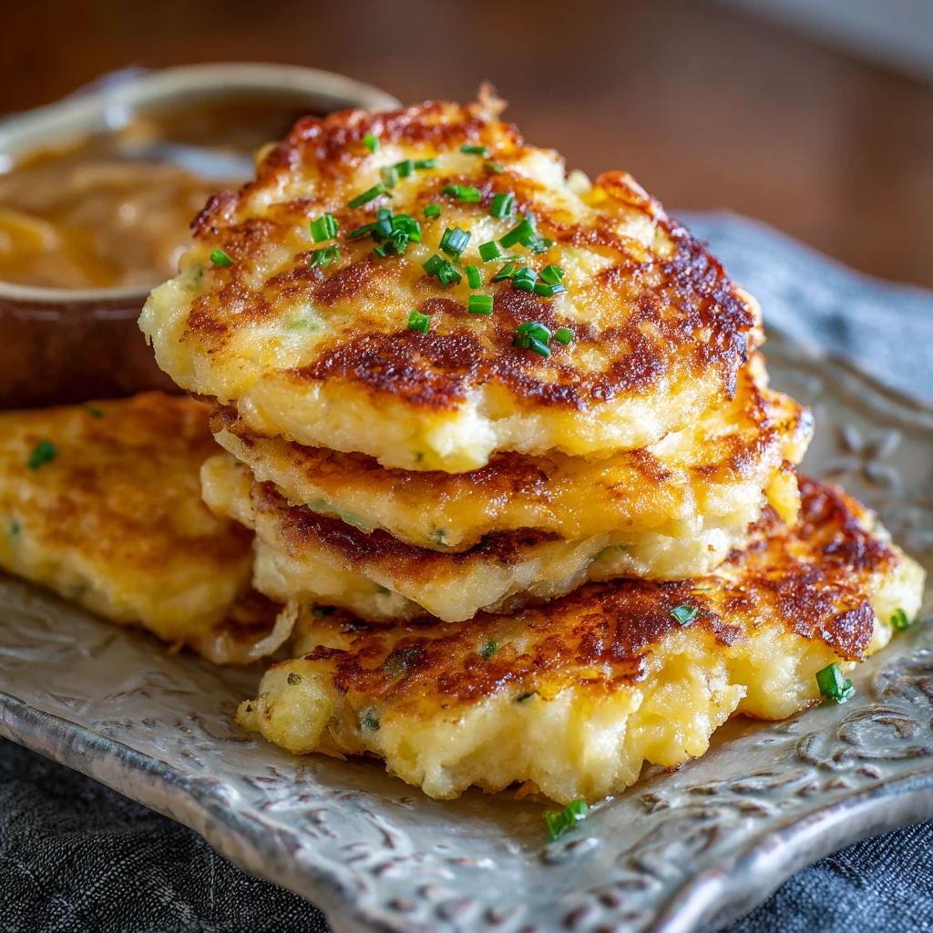Cheesy Leftover Mashed Potato Pancakes
