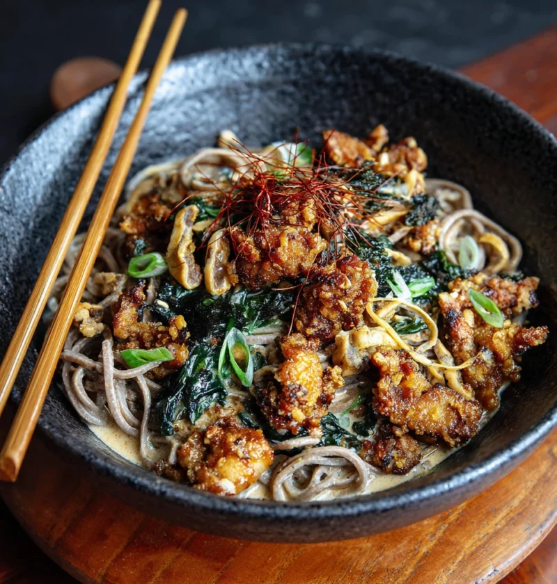 Creamy Miso Soba Noodles Crispy Fried Pork
