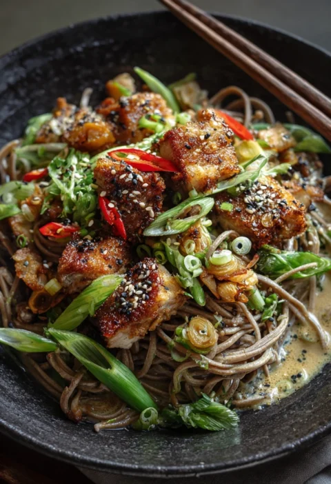 Creamy Miso Soba Noodles Fried Pork Perfect Weeknight