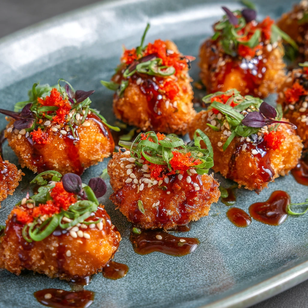 Crispy Bang Bang Salmon Bites : Ultimate Combination of Texture and Bold Flavor.