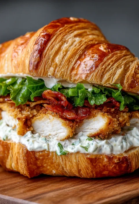 Crispy Chicken Caesar Croissant Sandwich Bite Into Deliciousness