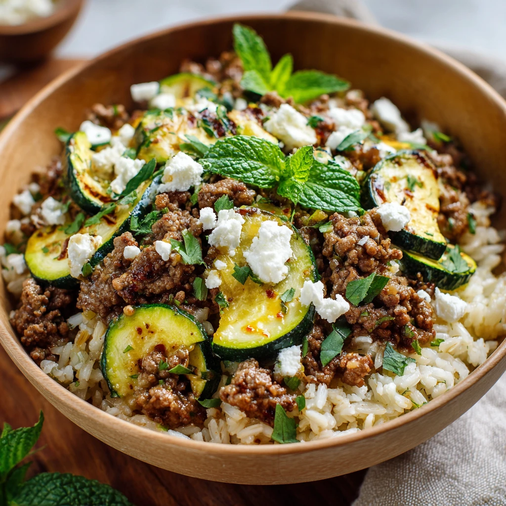 Greek-Style Beef and Zucchini Rice Bowl