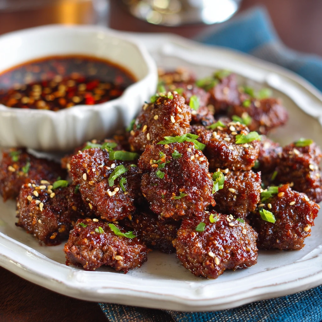 Spicy Korean Beef Bites with Gochujang Dipping Sauce