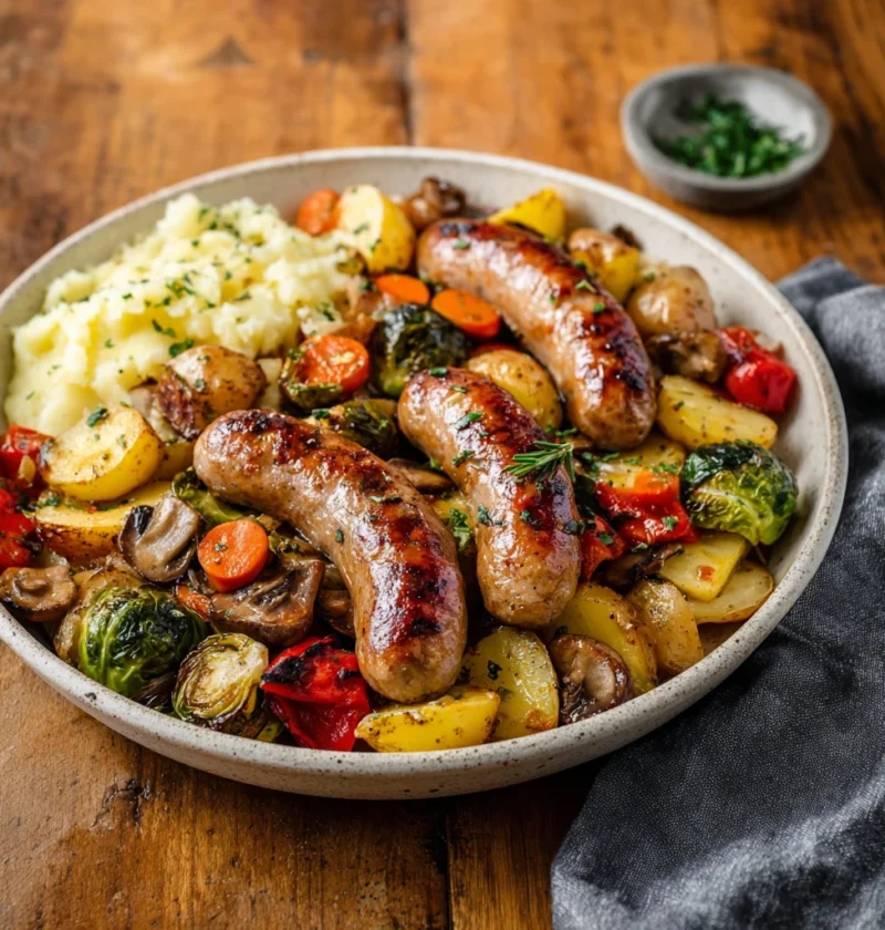 Family Dinner Sausage Potatoes Veggies All One Pan