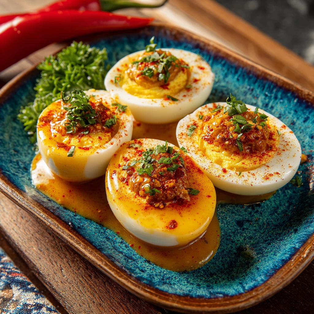 Cajun Boiled Eggs with Spicy Garlic Butter Sauce